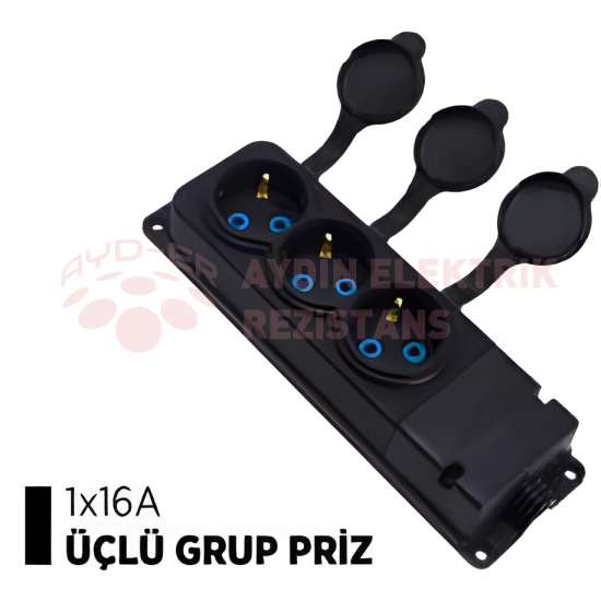1x16 Monofaze Kauçuk 3'lü Grup Priz