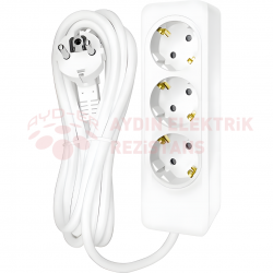 3 lü Topraklı Grup Priz Klemensli 2 MT Kablolu (Çocuk Korumalı)