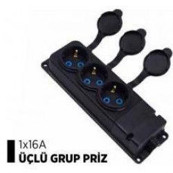 1x16 Monofaze Kauçuk 3'lü Grup Priz