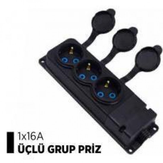 1x16 Monofaze Kauçuk 3'lü Grup Priz